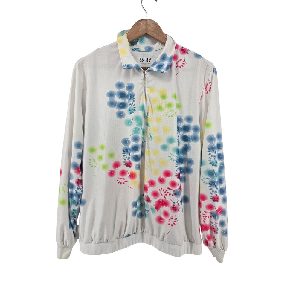 Bette & Court Pullover Womens XL White Floral Quarter Zip Golf Athleisure Top